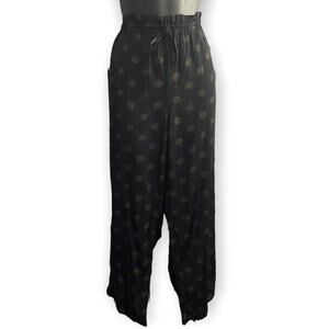 TR Bentley Crop Leg Pants Women's 8 Black Gold Floral Drawstring Pockets Vintage